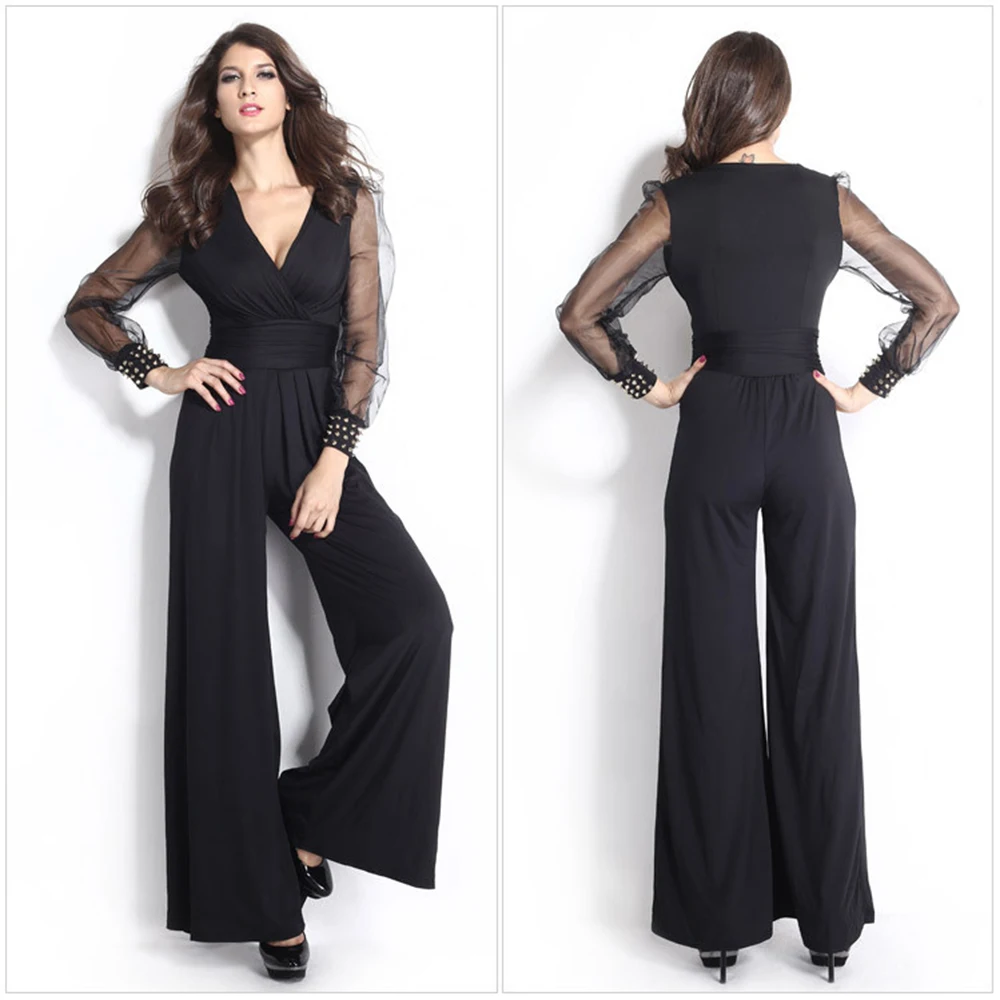 New-Fashion-Sexy-women-jumpsuit-3-Colors-Embellished-Lantern-Sleeve-Cuffs-Long-Mesh-Sleeves-Jumpsuit
