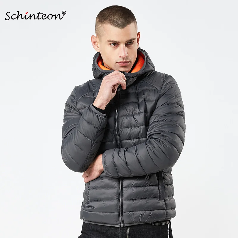 

2019 New Schinteon Winter Men Jacket Cotton-Padded Coat Parkas European and American Simple Solid Clothing with Hood Warm