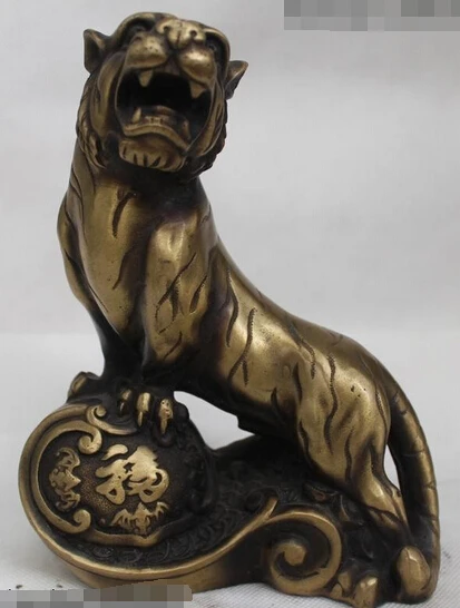 

wholesale factory 8"China Chinese Fengshui Bronze Zodiac Year Money Wealth Fu Tiger Rock Statue