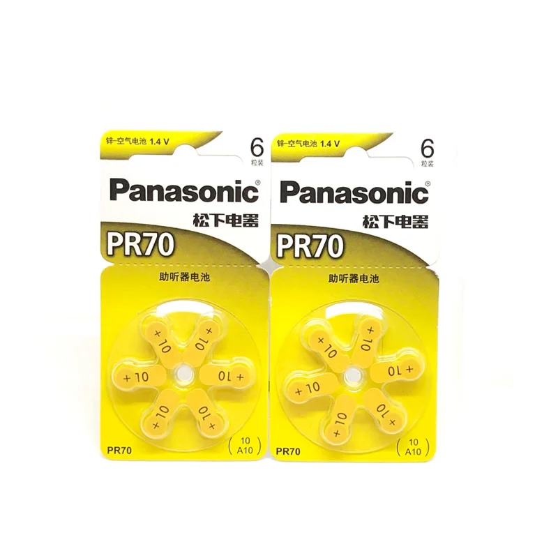 42pcs/lot Original Battery For Panasonic PR70 Hearing Aid 5.8MM*3.6MM 10 A10 Deaf-aid Cochlear Button Cell Batteries Audiphone