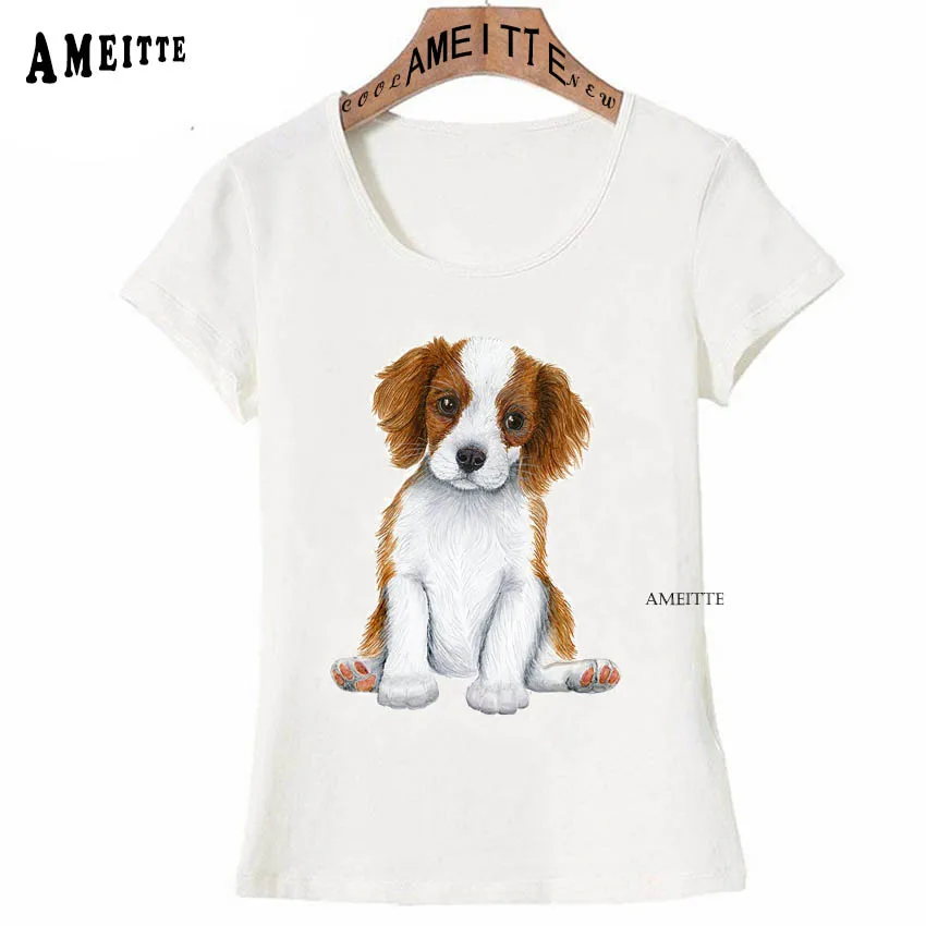 

Cavalier King Charles Spaniel Art Best Friends Dog Print T-Shirt Summer Fashion Women t-shirt White Tops Cute Girl Casual Tees