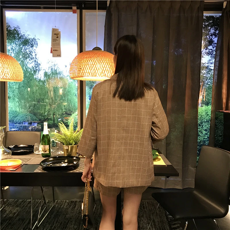 Hzirip Women Autumn Office Suit Sets Vintage Plaid Suit Short Pants Blazer Double Breasted Jacket&Trouser Work Lady 2 Pieces set Hzirip Women Autumn Office Suit Sets Vintage Plaid Suit Short Pants Blazer Double Breasted Jacket&Trouser Work Lady 2 Pieces set