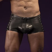 Kunstleder herren exotischen kleid männer boxer shorts transparente underwear dessous schwarz hosen super sexy wetlook boxer w850530