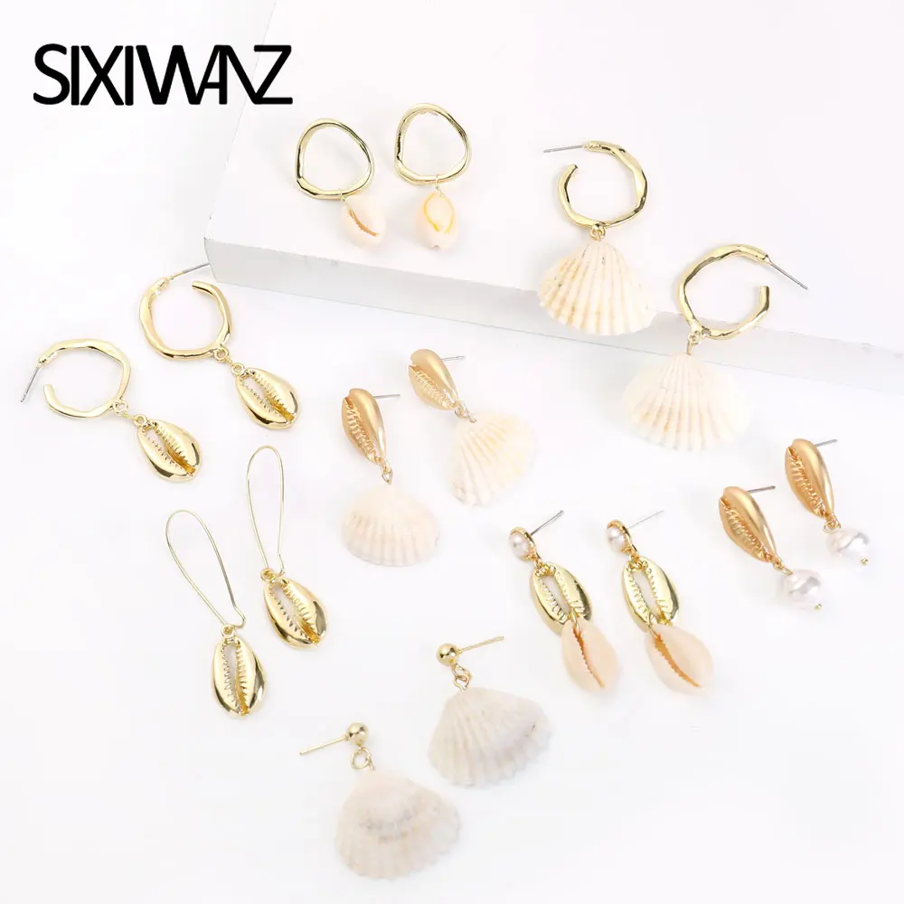 

Shell Dangle Bohemian Earrings For Women Round Beach Sea Simple Holiday Boucle Doreille 2019 Elegant Fashion Earrings Gold