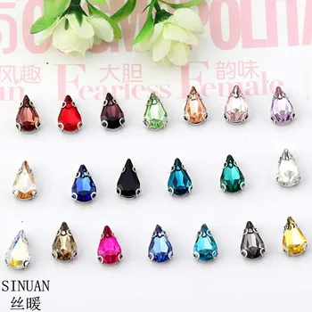 

Teardrop Rhinestones Sew-On Cristais Multi-Colored Glitter Rhinestones Clothes DR Glass Crystals Diy Colored Decorative Stones