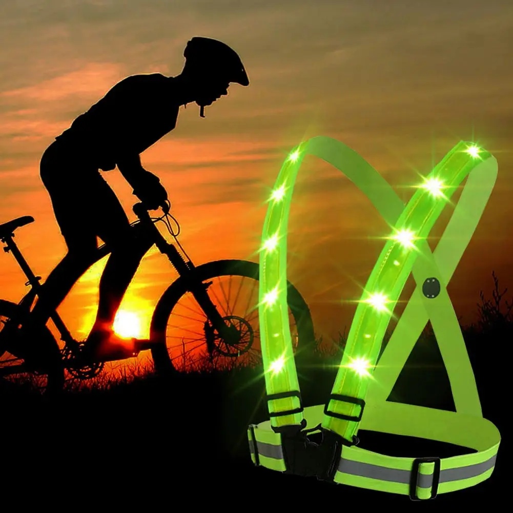 HR FLASHING LED LIGHTING SAFETY REFLECTIVE VEST RUNNING CYCLING NIGHT VEST FADD 