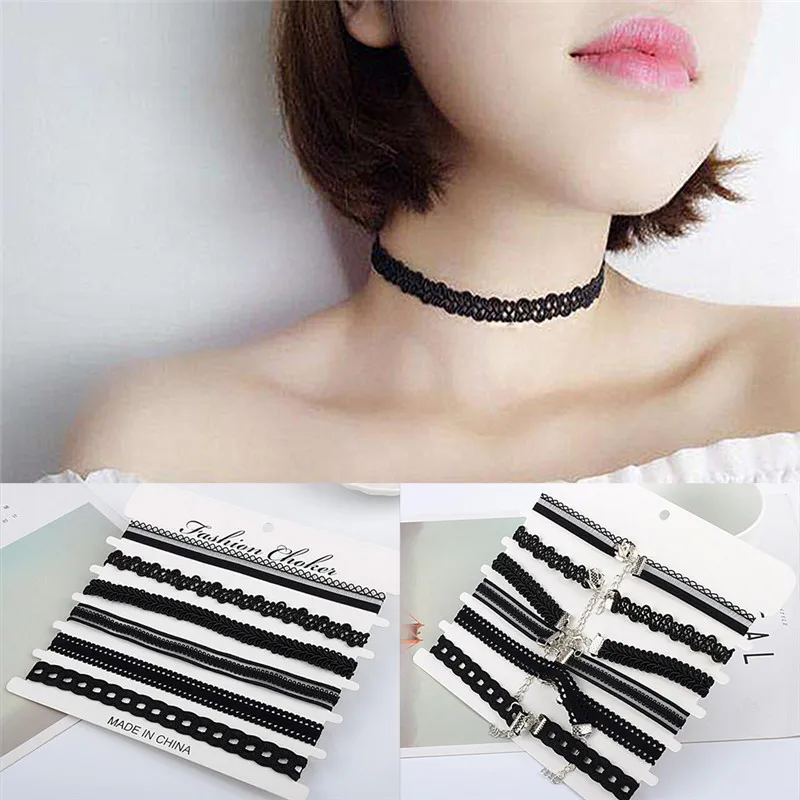 

Flower Lace Choker Set Goth Vintage Chocker Velvet Chokers Necklace Women Collar Fashion Jewelry Collier Femme