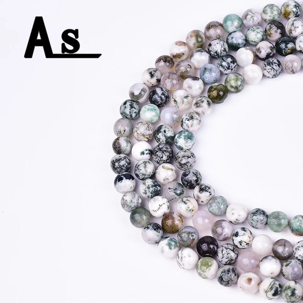 Asingeloo Green White Moss Agates Beads 6 12mm DIY Beads For Jewelry