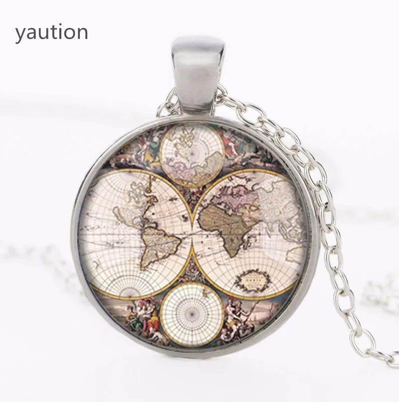 Ожерелье ручной работы с изображением старой карты мира glass pendant map necklaceworld map | Отзывы и видеообзор