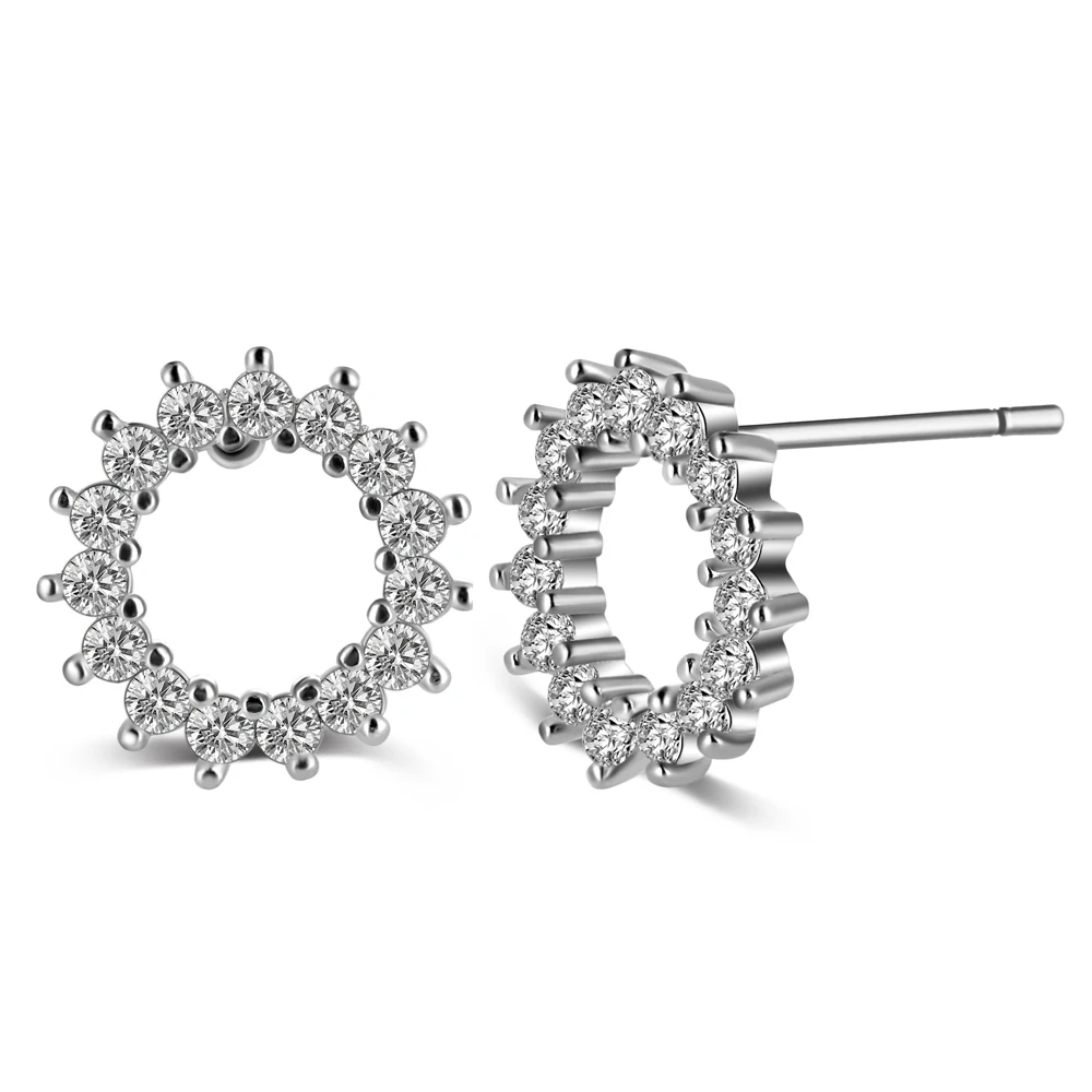 

Silver Earrings for women New Fashion Jewelry Simple Round Crystal Fashion Silver Plated earrings UBULGWMD