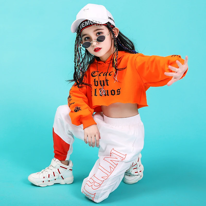 Jazz Dance Costumes Hip Hop Kids Long Sleeve Hooded Top Pants Girls Hiphop Clothes Street Dance Stage Show Wear (12)