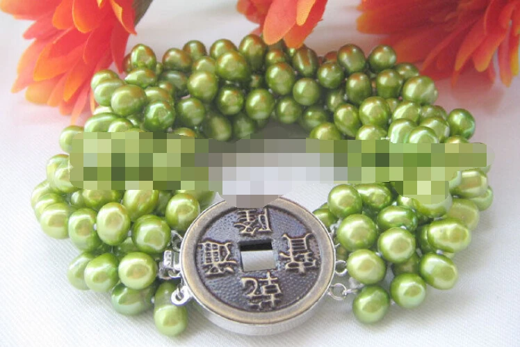 

FREE SHIPPING>>>@@ 0759 6row green baroque freshwater pearl bracelet