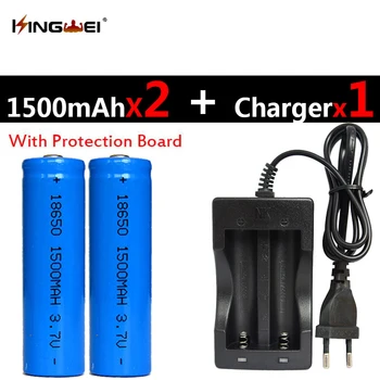 

KingWei 2Pcs Protected 18650 3.7v Rechargeable Li-ion 1500mah Battery With one NK-809 Double Battery Charger for Flashlight