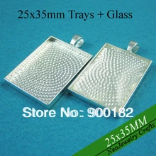25x35 мм Блестящий серебряный Бланк подвеска лотка, Бланк Подвеска Установка, ободок Кулон заготовки с соответствующими Стекло кабошон