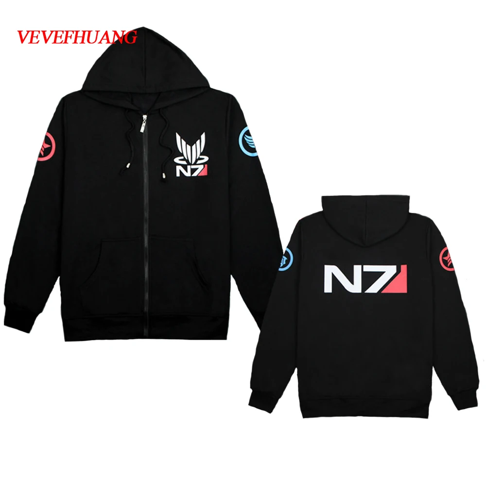 New Mass effect John·Shepard N7 Cosplay black Jacket Costume Coat Hoodie Unisex