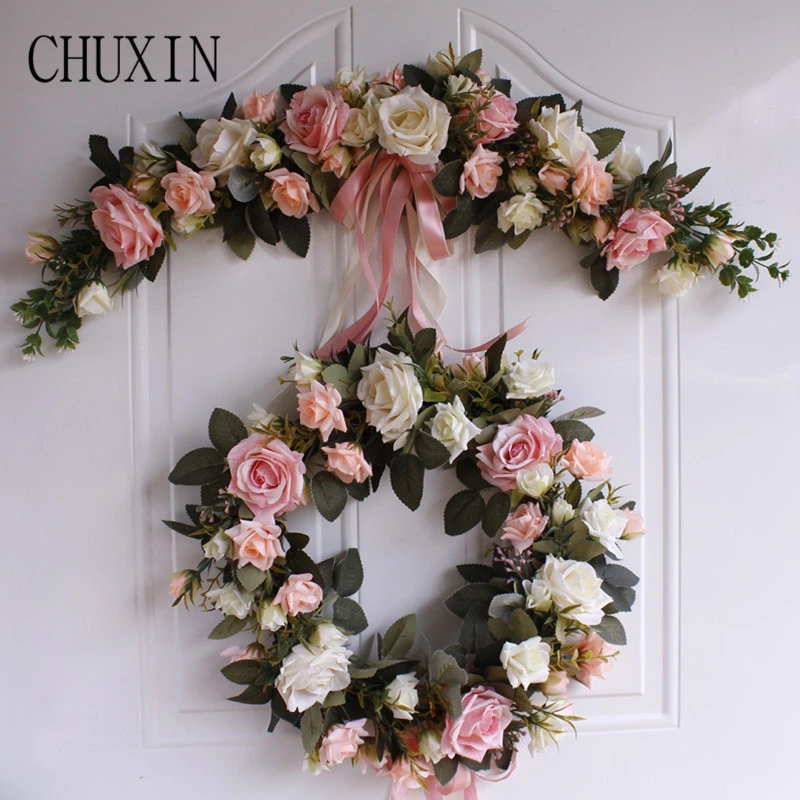 Silk Artificial Flowers Peony Bouquet Garland Wreath Wedding Door Wall
