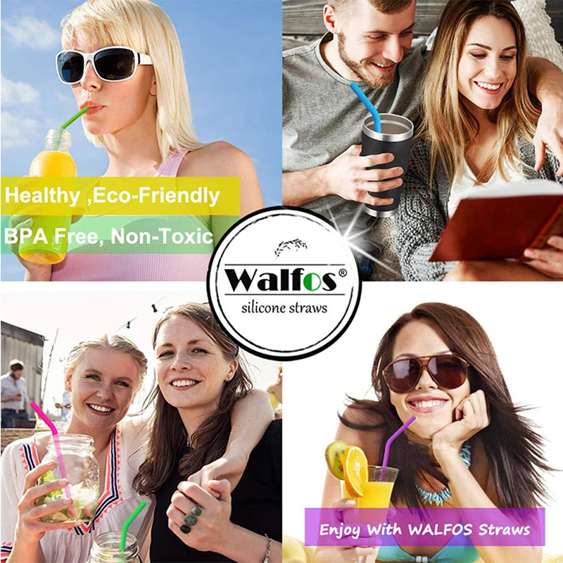 WALFOS 5 шт./компл. многоразовый силиконовый набор соломинок удлиненные гибкие