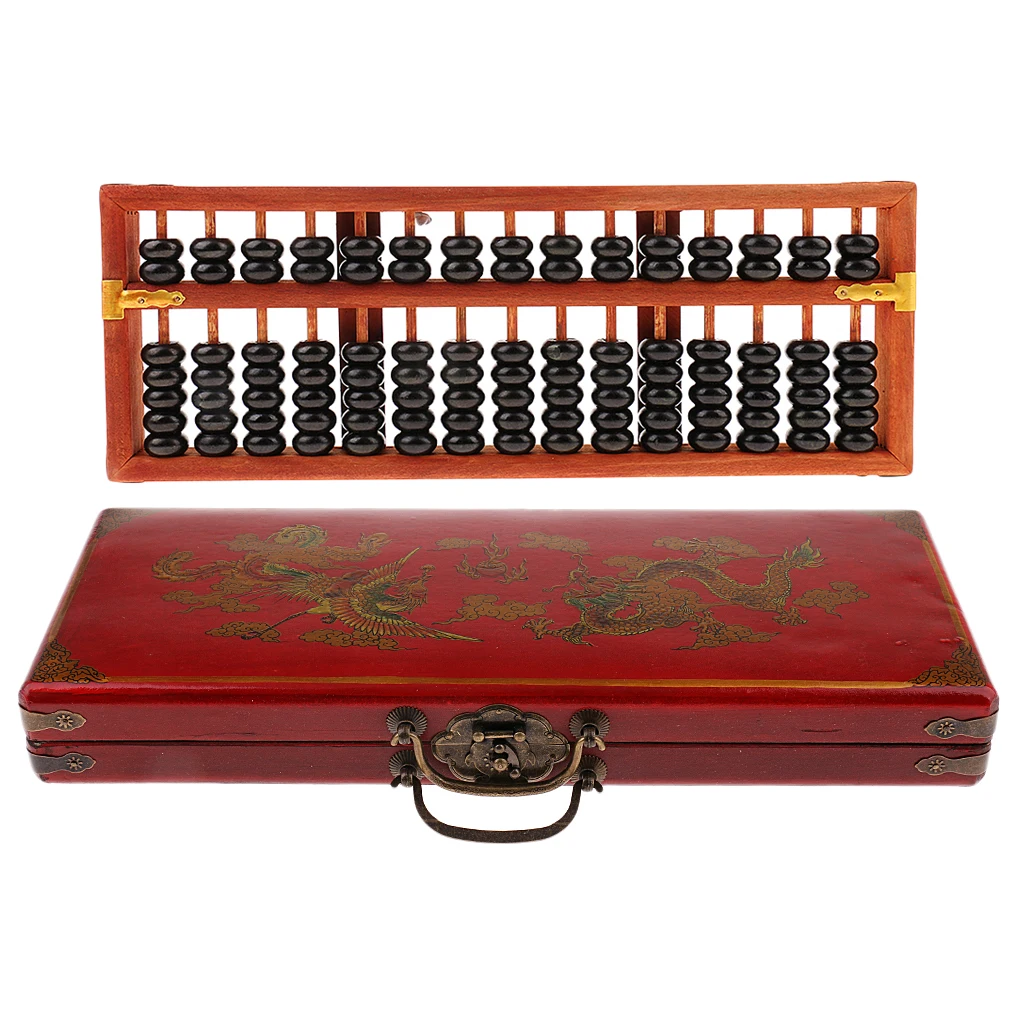 15 Column Vintage Chinese Wooden Bead Arithmetic Abacus with Box for Adults Gift