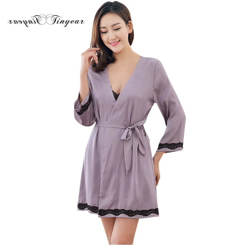 In stock lady Night Dress Robe S 2XL Sexy Floral lace V neck Robe Gown