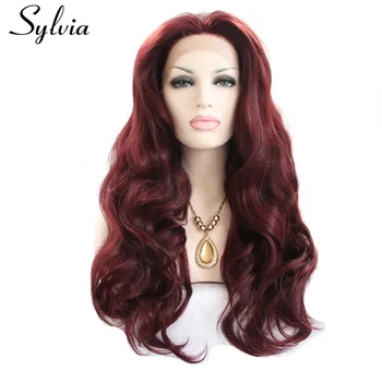 

Sylvia 99J Body Wave Synthetic Lace Front Wigs Burgundy Natural Glueless Heat Resistant Fiber Hair Middle Parting