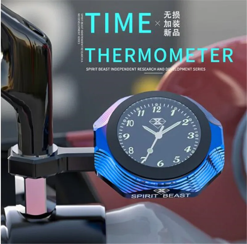 

SPIRIT BEAST Thermometer Motorbike Car Watch Motorcycle Accessories Luminous Waterproof Clock Motocross Personality
