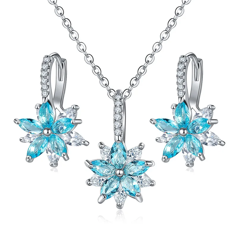 CARSINEL бренд 11 цветов модный кубический циркон ожерелье Комплект сережек для женщин Серебряный цвет цветок свадебный ювелирный набор подарки - Окраска металла: 8