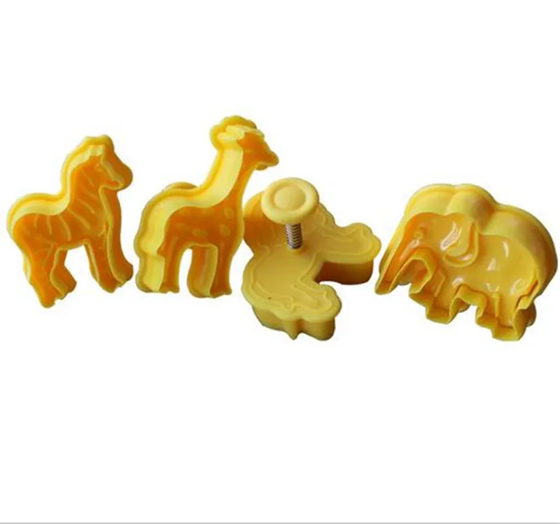 

4Pcs Animal Pattern Plastic Baking Mold,Kitchen Biscuit Cookie Cutter Pastry,Plunger Die Fondant Cake Decorating Tools