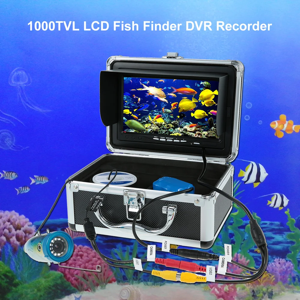 120 градусов HD DVR Регистраторы Водонепроницаемый Рыбалка видео Мониторы 7 ''Цвет цифровой ЖК-дисплей 1000tvl Рыболокаторы 15 м/30 м кабель ЕС/США Plug