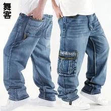 Большой размер,, штаны для скейтборда хип-хоп джинсы в стиле хип-хоп мужские свободные джинсовые брюки
