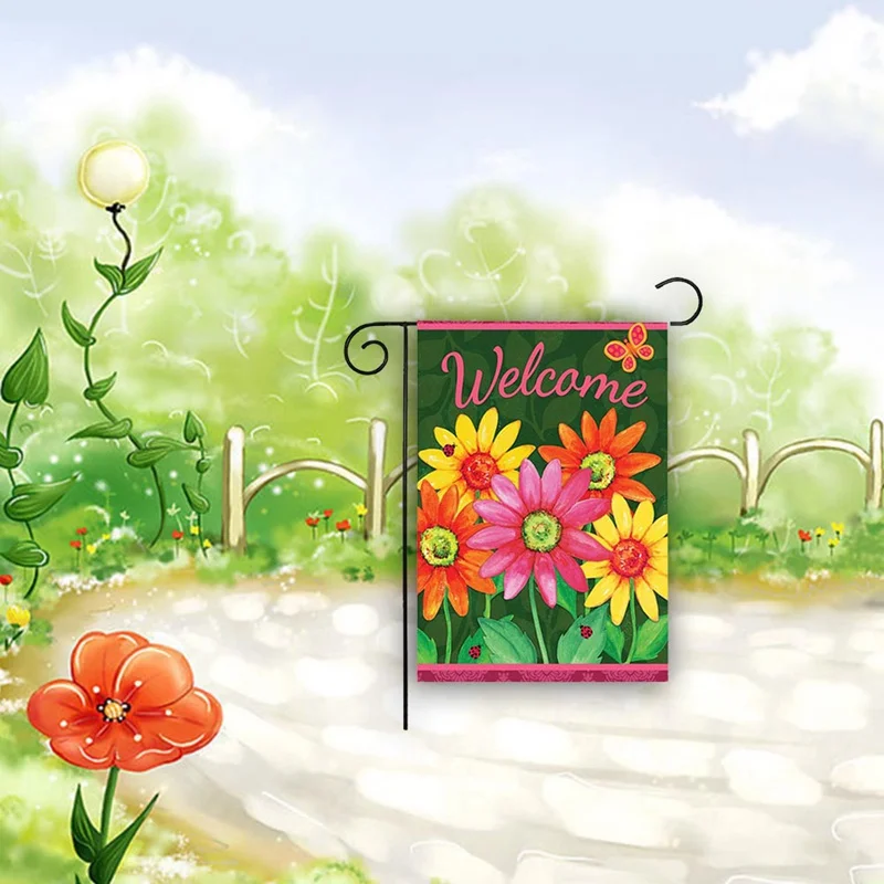 

New Design 2019 Hellow Spring Garden Flag Indoor Outdoor Home Decor Letters Flowers Flag