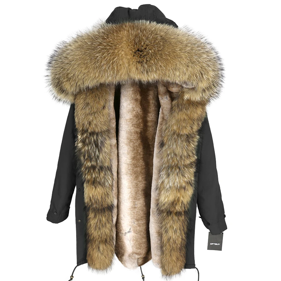 OFTBUY, длинная парка, зимняя куртка, Женское пальто с натуральным мехом, большой воротник из натурального меха енота, капюшон, Толстая теплая подкладка, уличная одежда, бренд Luxuty - Цвет: 17