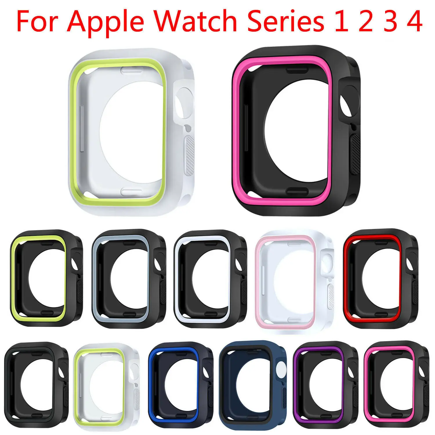 

Dual Color TPU Protective Cover For Apple Watch Series 4 3 2 1 38mm 40mm 42mm 44mm Perfect Bumper Silicone Case for iWatch Band