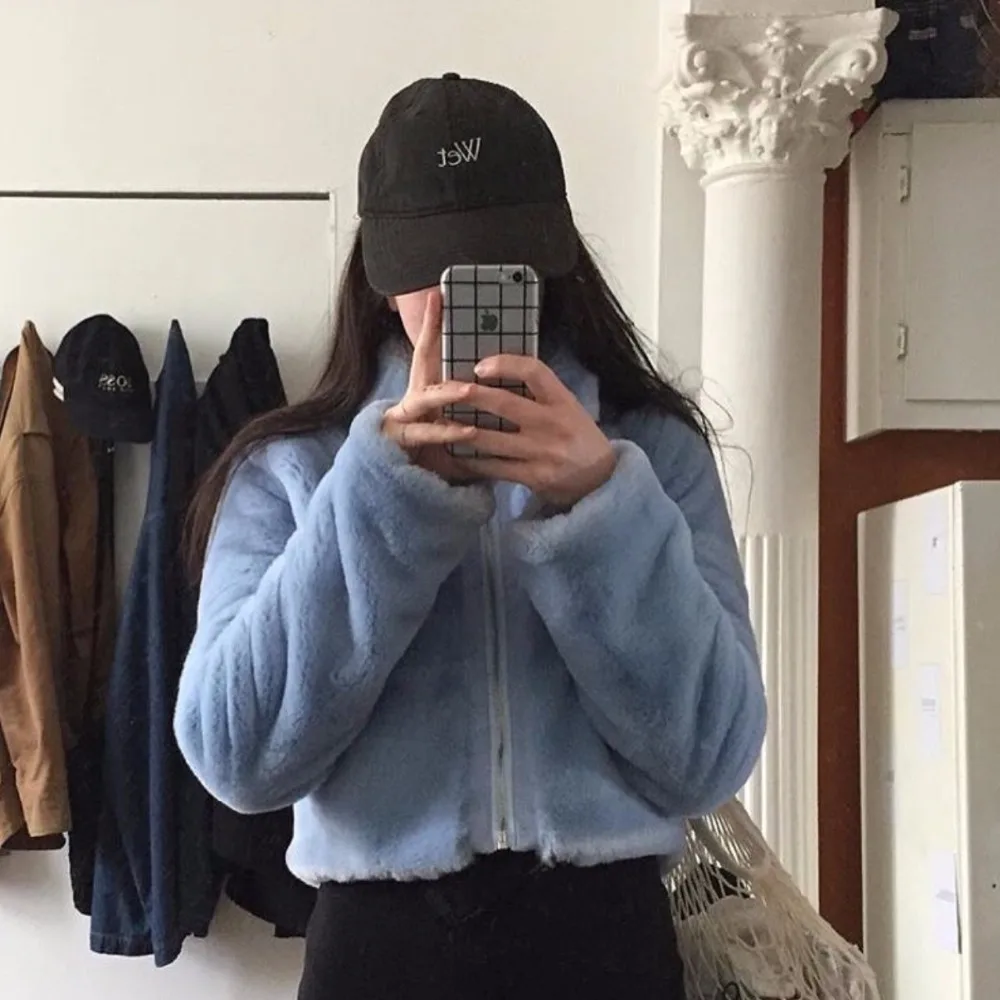 light blue fluffy jacket