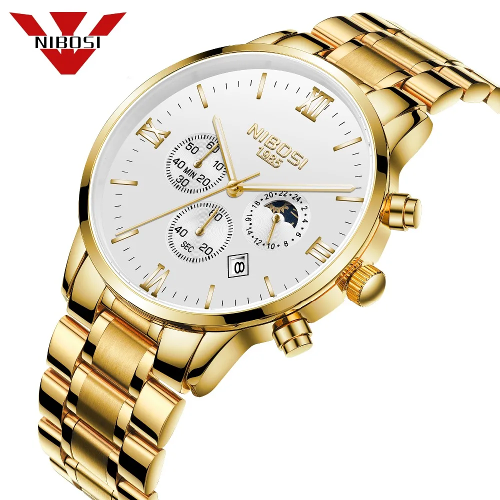 

NIBOSI 2018 New Type Sun and Moon Quartz Men Watch Top Brand Luxury Man Military Waterproof Wrist Watches Clock for Businessman