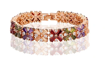 

Gold-color Colorful AAA+ Swiss Zircon Flower Bracelets For Women Luxury Wedding Bride Jewelry Fashion Fine Mujer Bracelet