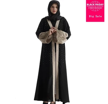 

2018 fashion muslim adult lace abaya Arab Fashion Turkey Middle East beading diamond Cardigan Dresses Musical Robe Ramadan wj829