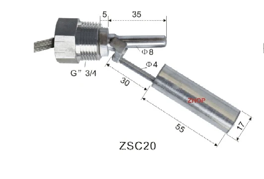Диаметр резьбы G3/4 ''Боковое крепление из нержавеющей стали Поплавковый переключатель ZSC20