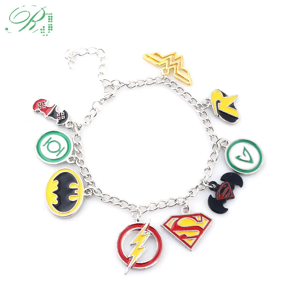 

RJ New Fashion DC Justice League Bracelets Superman Flash Wonder Woman Batman Robin Charms Girls Bangles Wristband Jewelry Gift