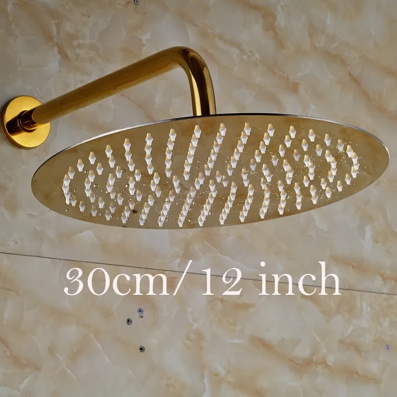 Ultrathin Stainless Steel Golden Colored Rainfall Type Shower Head with Wall Mount Shower Arm