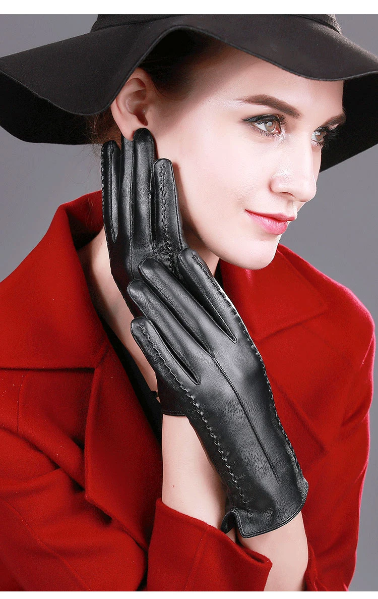Richyuan 2017, Новая мода FemaleLeather перчатки Для женщин зимние теплые Сенсорный экран перчатки варежки полный палец