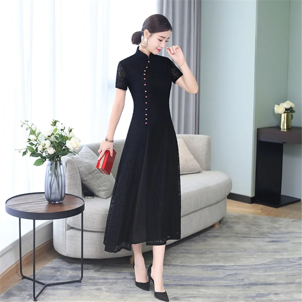 Шанхай история длинное Qipao модное китайское женское платье в восточном стиле кружевное платье Чонсам для женщин 3 цвета