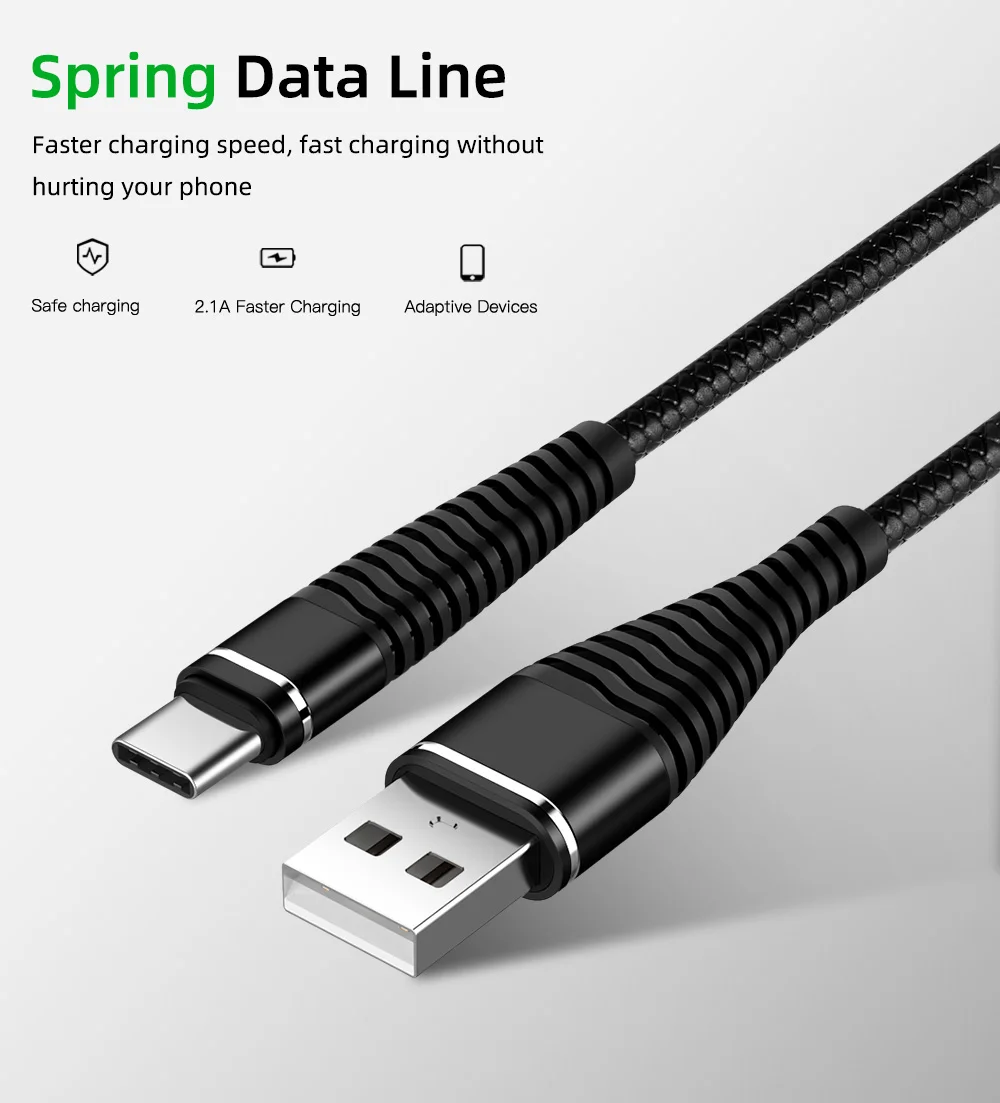 Robotsky пружинный USB кабель type-C для быстрой зарядки и синхронизации данных пружинный USB кабель для зарядки XiaoMi huawei Letv samsung Micro USB