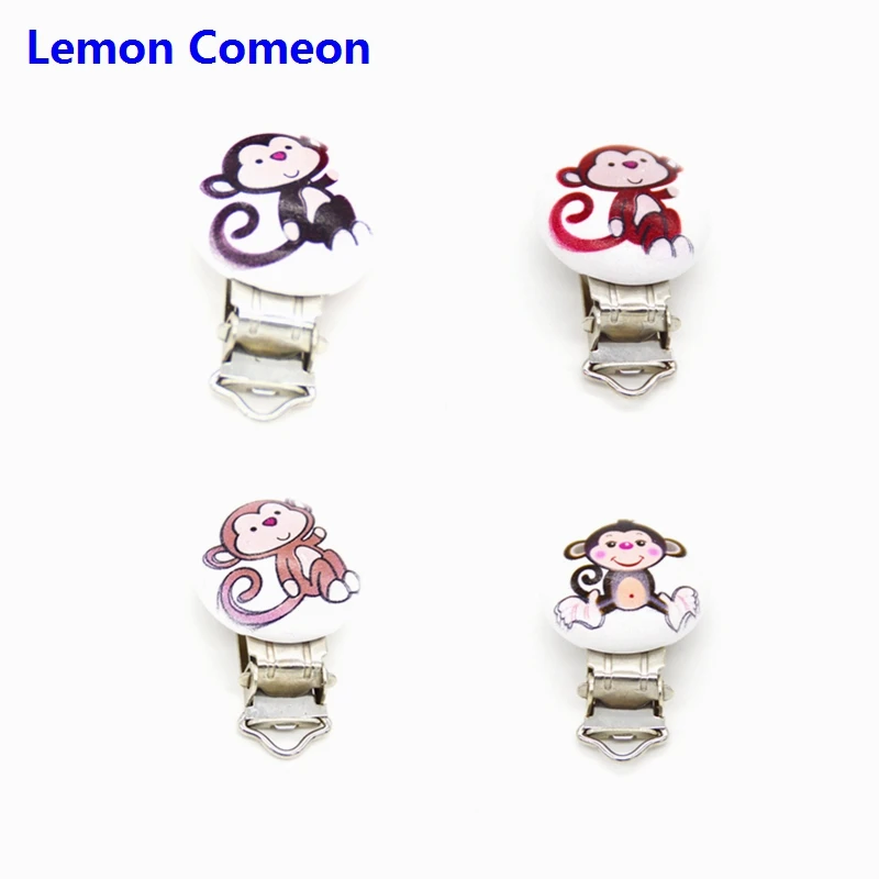 

20pcs/lot Monkey Wood Pacifier Clips Baby Teether Round Wooden Clips Toy Accessories Clips Clasps For Baby Product 8 Styles