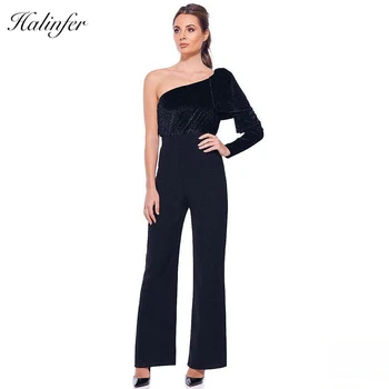 

Halinfer 2018 New summer women jumpsuits sexy bodycon ruffle bandage jumpsuits celebrity party black jumpsuit vestidos wholesale