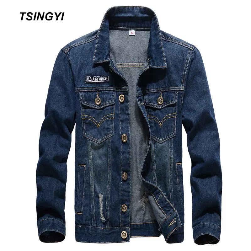 Buy Tsingyi Casual Wash Hole Denim Jacket Men Slim Fit