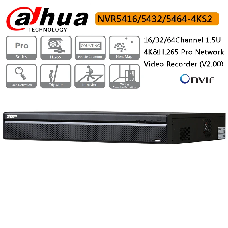 

Original Dahua 16CH 32CH 64CH NVR5416-4KS2 NVR5432-4KS2 NVR5464-4KS2 H.265 Pro Network Video Recorder for Preview and Playback