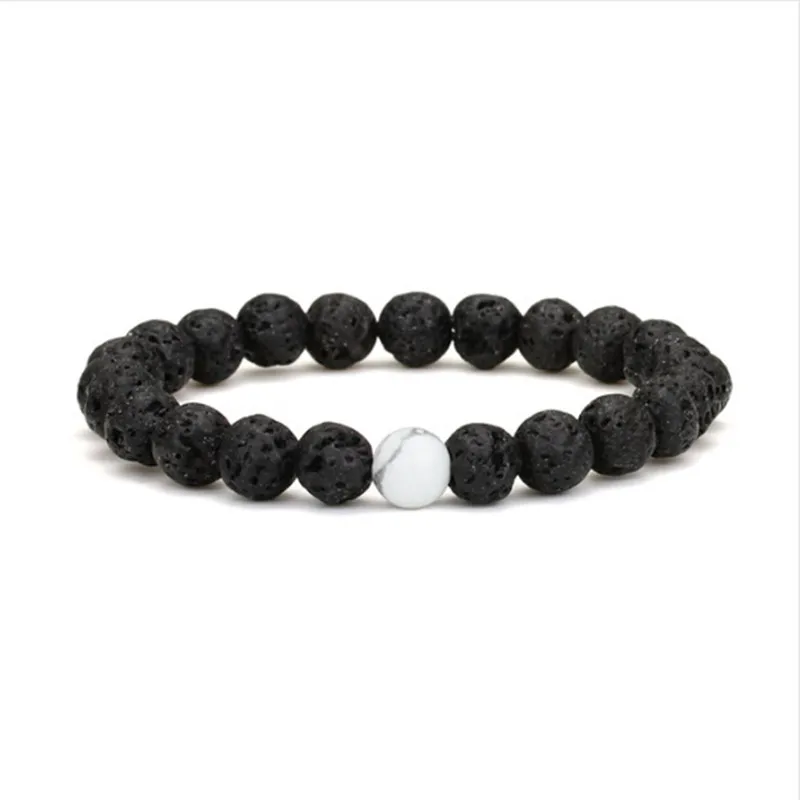 2pcs Couples Balance Jewelry Classic Black & White 8MM Natural Stone Beads Strand Distance Bracelets Lava Man Woman Gift