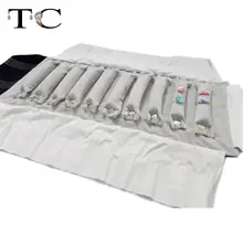 Портативные Чехлы черные бархатные органайзер для хранения ювелирных изделий, валик для путешествий, 10 полос, упаковка колец