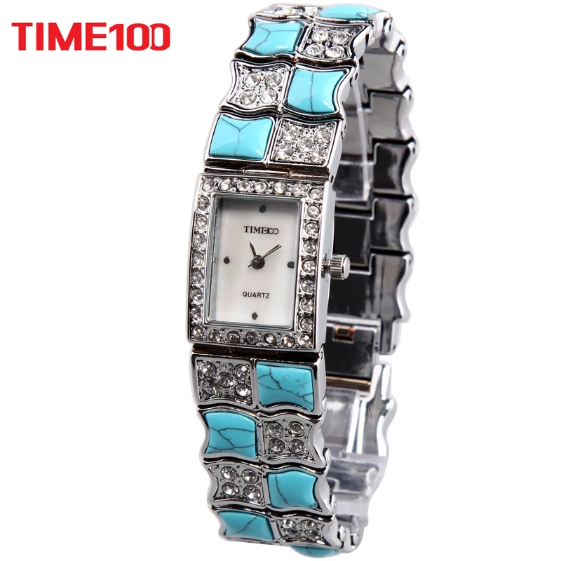 Vente Montre Femmes TIME100 Marque Élégant Rétro Montres De Mode Dames Diamant Quartz Montres Horloge Femmes Montres de Femmes bleu dame