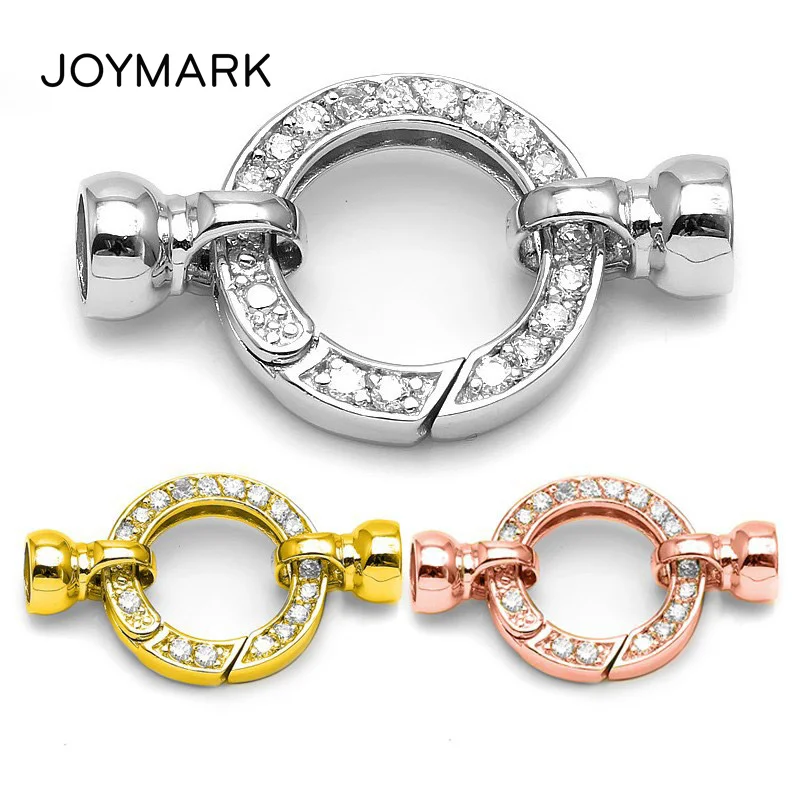 

4 Sizes 3 Colors Zircon Micro Pave 925 Sterling Silver Round Spring Clasps Connectors With End Caps For Pearl Jewelry SC-CZ104